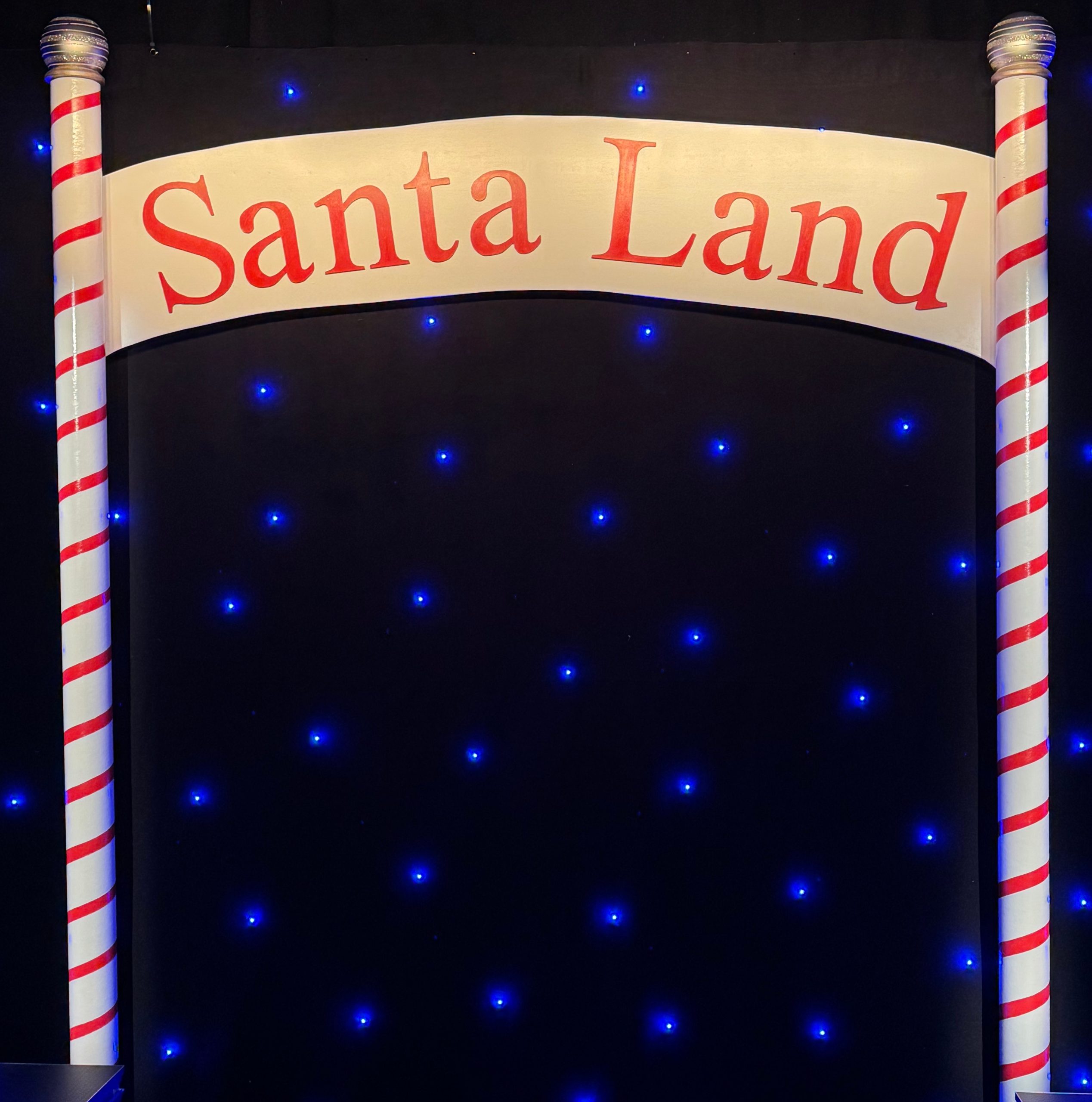 Santa Land Striped Poles with Banner hire — Scenery