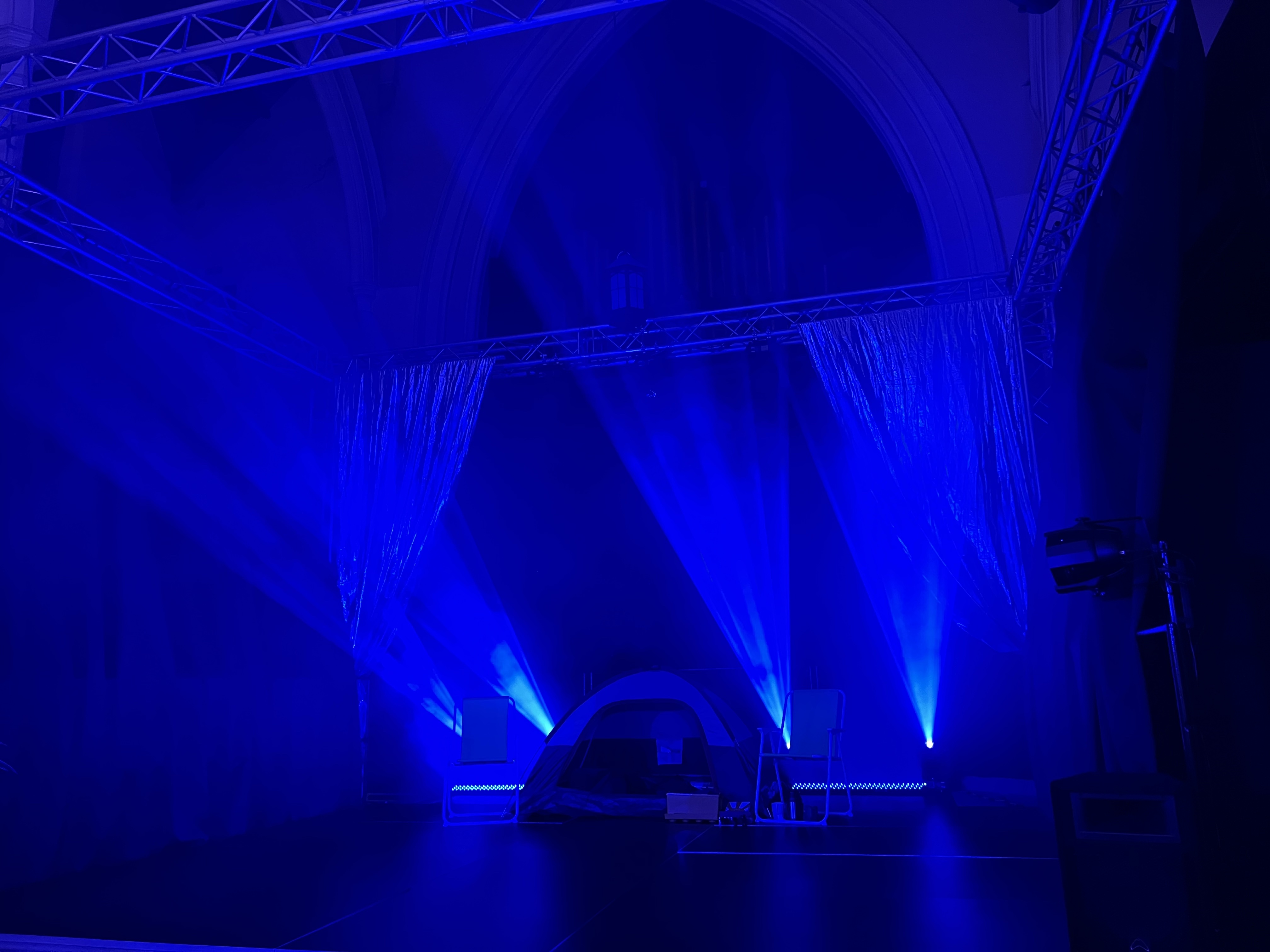 School theatre production sound and lighting setup